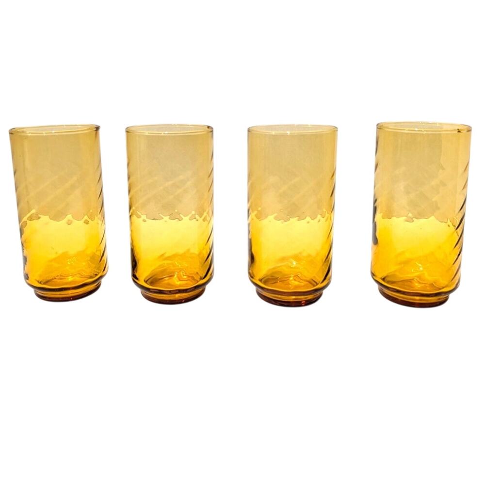 Libbey Gold Amber Swirl 16 oz Iced Tea Glasses Set of 4 Drinkware Vtg  #39901-K